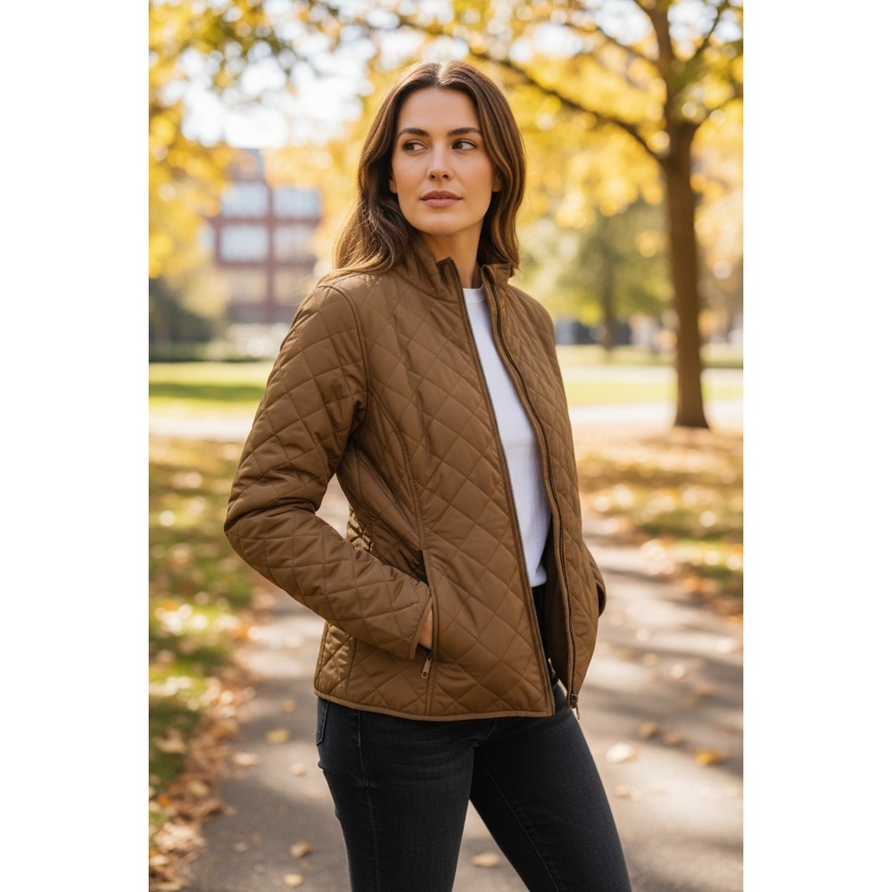 Cutter & Buck Womens‎ Brown Quilted Full Zip Mock Neck Jacket Small Lightweight